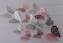 Load image into Gallery viewer, 12x Metallic Effect Rose Gold & Silver Butterfly 3D Wall Decals