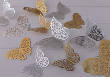 Load image into Gallery viewer, 12x Metallic Effect Rose Gold & Silver Butterfly 3D Wall Decals