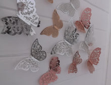 Load image into Gallery viewer, 12x Metallic Effect Rose Gold & Silver Butterfly 3D Wall Decals