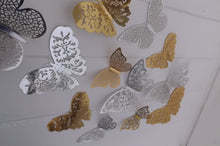 Load image into Gallery viewer, 12x Metallic Effect Rose Gold & Silver Butterfly 3D Wall Decals