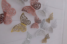 Load image into Gallery viewer, 12x Metallic Effect Rose Gold, Silver & Gold Filigree Style Butterfly 3D Wall Decals