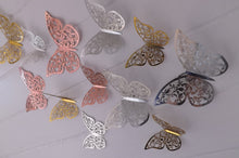 Load image into Gallery viewer, 12x Metallic Effect Rose Gold, Silver & Gold Filigree Style Butterfly 3D Wall Decals