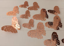 Load image into Gallery viewer, 12x Metallic Mirror Effect Effect Filigree Style Butterfly 3D Wall Decals (3 colour options)