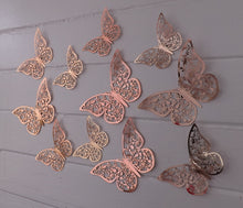 Load image into Gallery viewer, 12x Metallic Mirror Effect Filigree Style Butterfly 3D Wall Decals (4x colour options)