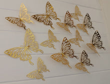 Load image into Gallery viewer, 12x Metallic Effect Cutout Filigree Style Butterfly 3D Wall Decals