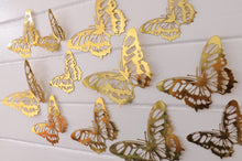 Load image into Gallery viewer, 12x Gold Metallic Mirror Effect Filigree Style Butterfly 3D Wall Decals