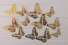 Load image into Gallery viewer, 12x Gold Metallic Mirror Effect Filigree Style Butterfly 3D Wall Decals