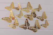 Load image into Gallery viewer, 12x Gold Metallic Mirror Effect Filigree Style Butterfly 3D Wall Decals