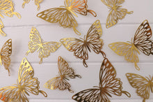 Load image into Gallery viewer, 12x Metallic Effect Cutout Filigree Style Butterfly 3D Wall Decals