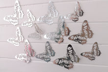 Load image into Gallery viewer, 12x Silver Metallic Mirror Effect Filigree Style Butterfly 3D Wall Decals