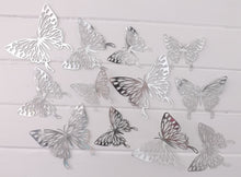 Load image into Gallery viewer, 12x Metallic Effect Cutout Filigree Style Butterfly 3D Wall Decals
