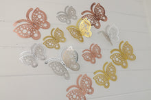 Load image into Gallery viewer, 12x Mixed Colour Round Hollow Metallic Effect 3D Butterfly Wall Decals