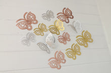 Load image into Gallery viewer, 12x Mixed Colour Round Hollow Metallic Effect 3D Butterfly Wall Decals