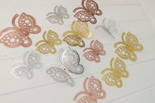 Load image into Gallery viewer, 12x Mixed Colour Round Hollow Metallic Effect 3D Butterfly Wall Decals