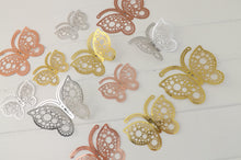 Load image into Gallery viewer, 12x Mixed Colour Round Hollow Metallic Effect 3D Butterfly Wall Decals