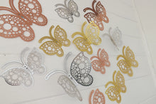 Load image into Gallery viewer, 12x Mixed Colour Round Hollow Metallic Effect 3D Butterfly Wall Decals