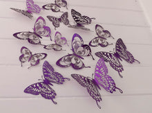 Load image into Gallery viewer, 12x Mixed Purple Metallic Look 3D Butterfly Wall Decals