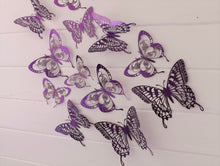 Load image into Gallery viewer, 12x Mixed Purple Metallic Look 3D Butterfly Wall Decals
