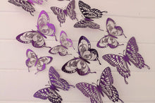 Load image into Gallery viewer, 12x Mixed Purple Metallic Look 3D Butterfly Wall Decals