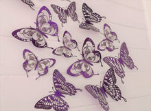 Load image into Gallery viewer, 12x Mixed Purple Metallic Look 3D Butterfly Wall Decals