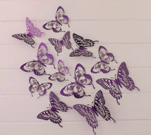 Load image into Gallery viewer, 12x Mixed Purple Metallic Look 3D Butterfly Wall Decals