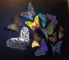 Load image into Gallery viewer, 12x Mixed Style Holographic Style Filigree Butterfly Wall Decals