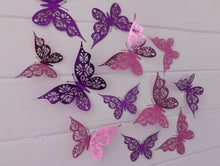 Load image into Gallery viewer, 12x Purple Mix Filigree Metallic Effect 3D Butterfly Wall Decals