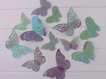 Load image into Gallery viewer, 12x Purple & Holographic Sheen Metallic Effect 3D Butterfly Wall Decals