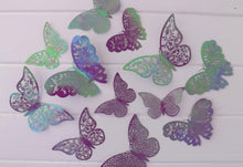 Load image into Gallery viewer, 12x Purple & Holographic Sheen Metallic Effect 3D Butterfly Wall Decals