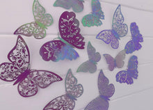 Load image into Gallery viewer, 12x Purple & Holographic Sheen Metallic Effect 3D Butterfly Wall Decals