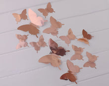 Load image into Gallery viewer, 12x Reflective Rose Gold Mirror Effect Silver 3D Butterfly Wall Decals