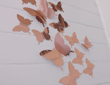 Load image into Gallery viewer, 12x Reflective Rose Gold Mirror Effect Silver 3D Butterfly Wall Decals
