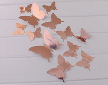 Load image into Gallery viewer, 12x Reflective Rose Gold Mirror Effect Silver 3D Butterfly Wall Decals