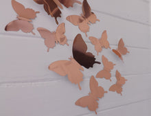 Load image into Gallery viewer, 12x Reflective Rose Gold Mirror Effect Silver 3D Butterfly Wall Decals