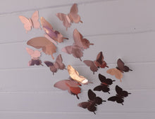 Load image into Gallery viewer, 12x Reflective Rose Gold Mirror Effect Silver 3D Butterfly Wall Decals