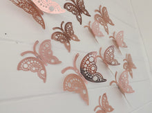 Load image into Gallery viewer, 12x Rose Gold Hollow Metallic Effect 3D Butterfly Wall Decals