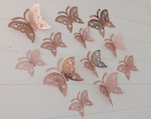 Load image into Gallery viewer, 12x Rose Gold Hollow Metallic Effect 3D Butterfly Wall Decals