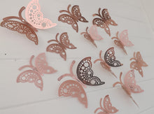 Load image into Gallery viewer, 12x Rose Gold Hollow Metallic Effect 3D Butterfly Wall Decals