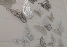 Load image into Gallery viewer, 12x Silver Hollow Metallic Effect 3D Butterfly Wall Decals