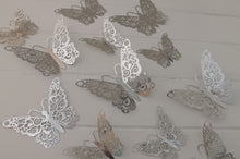 Load image into Gallery viewer, 12x Silver Hollow Metallic Effect 3D Butterfly Wall Decals