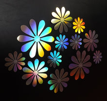 Load image into Gallery viewer, 12x Silver Hologram Metallic Mirror style 3D Flower Wall Decals