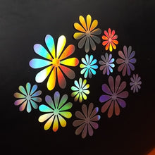 Load image into Gallery viewer, 12x Silver Hologram Metallic Mirror style 3D Flower Wall Decals