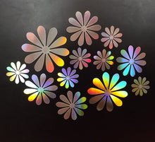 Load image into Gallery viewer, 12x Silver Hologram Metallic Mirror style 3D Flower Wall Decals