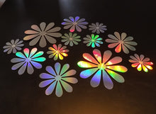 Load image into Gallery viewer, 12x Silver Hologram Metallic Mirror style 3D Flower Wall Decals