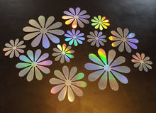 Load image into Gallery viewer, 12x Silver Hologram Metallic Mirror style 3D Flower Wall Decals