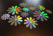 Load image into Gallery viewer, 12x Silver Hologram Metallic Mirror style 3D Flower Wall Decals