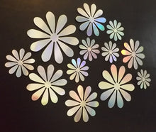 Load image into Gallery viewer, 12x Silver Hologram Metallic Mirror style 3D Flower Wall Decals