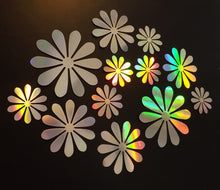 Load image into Gallery viewer, 12x Silver Hologram Metallic Mirror style 3D Flower Wall Decals