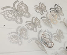 Load image into Gallery viewer, 12x Silver Round Hollow Metallic Effect 3D Butterfly Wall Decals