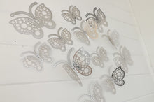 Load image into Gallery viewer, 12x Silver Round Hollow Metallic Effect 3D Butterfly Wall Decals
